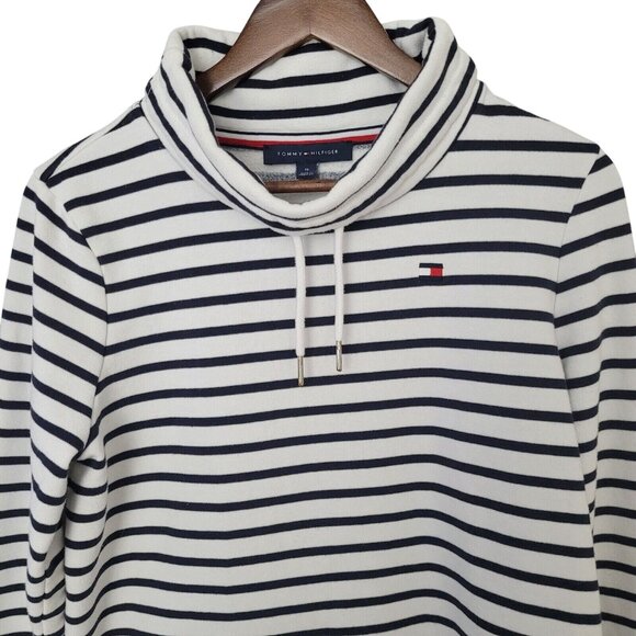 Tommy Hilfiger Blue Stripe Funnel Neck Sweatshirt Womens Size M Classic Pullover - Picture 5 of 8